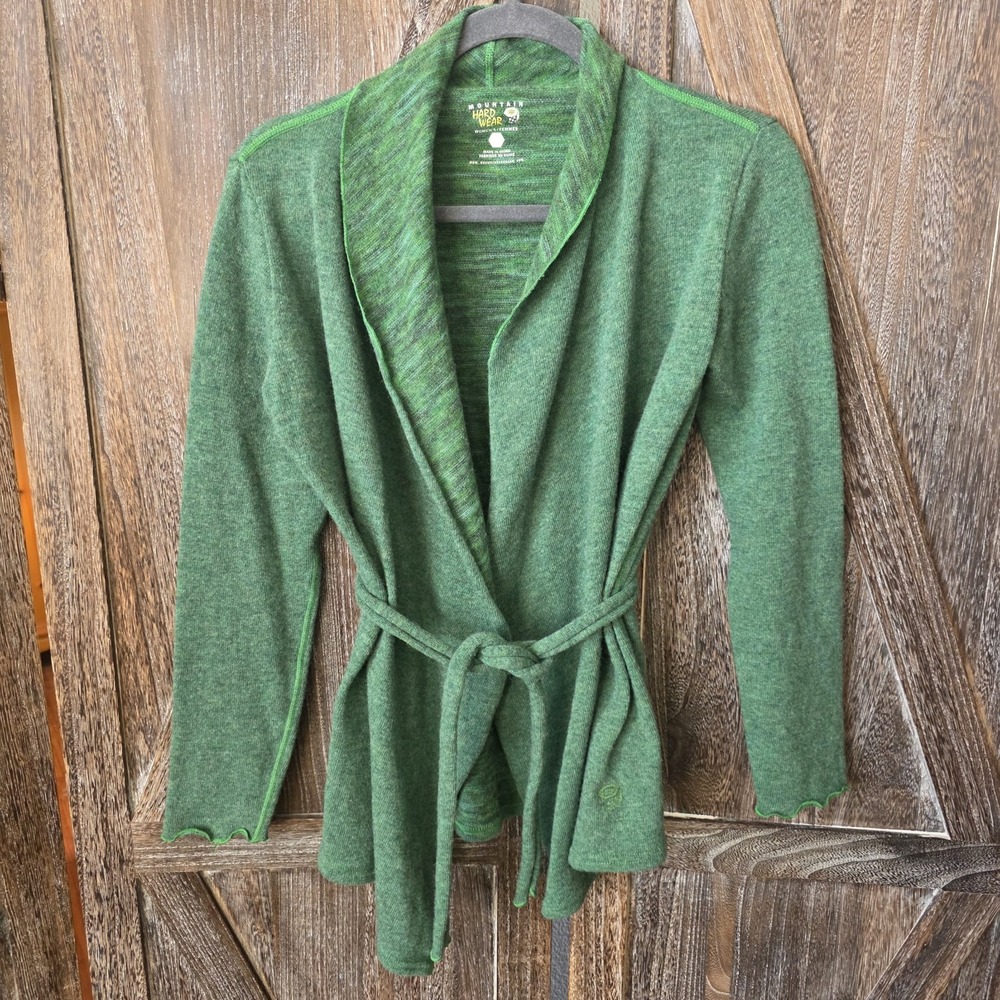 Mountain Hardwear Sweater Women's Size XSmall Green Belted Cardigan Wool‎ Blend